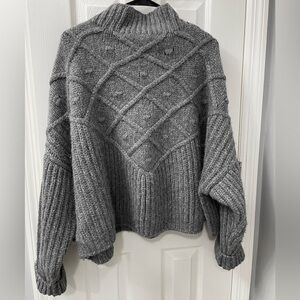 LUNYA L/XL Chunky Wool Pullover | Cropped Sweater | Serene Grey